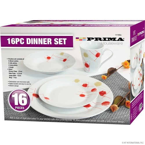 Houseware Dinner Set With Red & Creme Dot Design 16 Piece