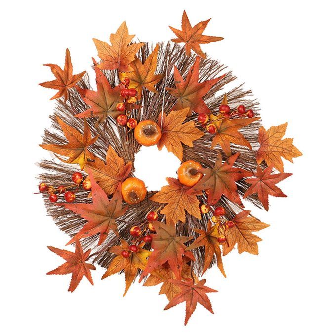 Autumn Maple Leaf Pumpkin Wreath Thanksgiving Halloween Door Wall