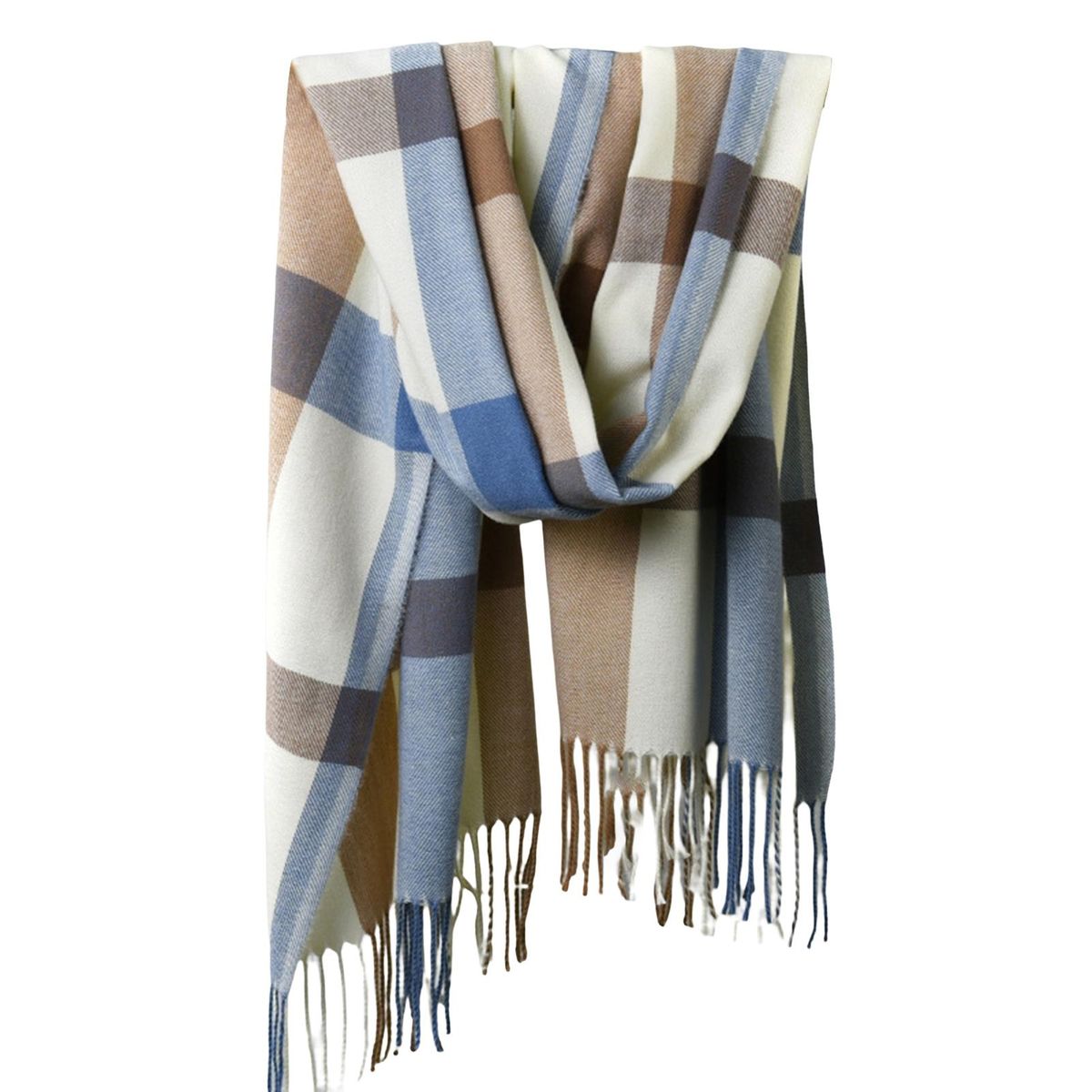 Women Scarf Plaid Print Thick Cozy Soft Washable Neck-Blue