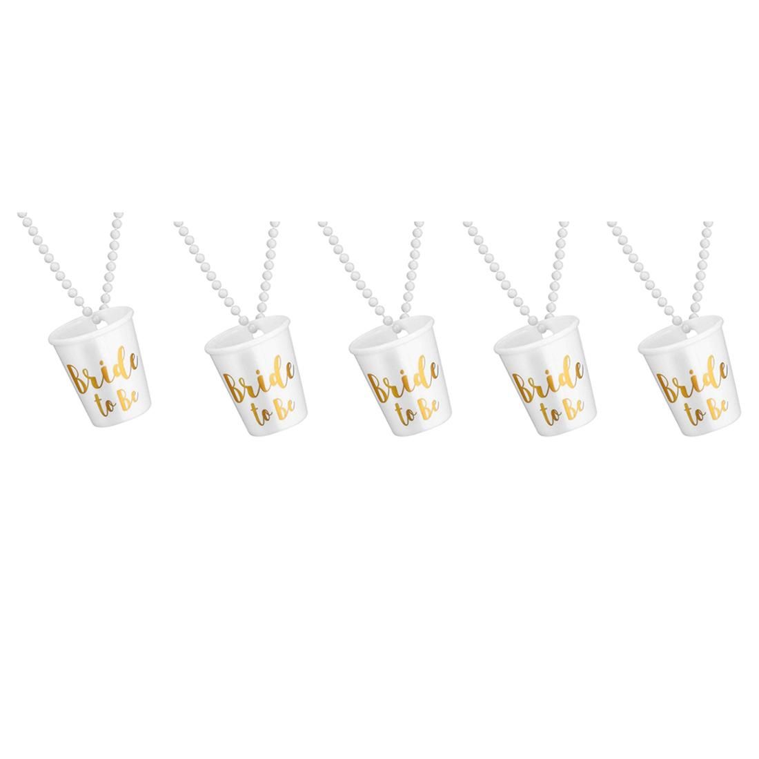 5 Pcs Team Bride to Be Cup Plastic Shot Glasses Necklace Beads Drinking Cups for Wedding Bridal Shower(White)