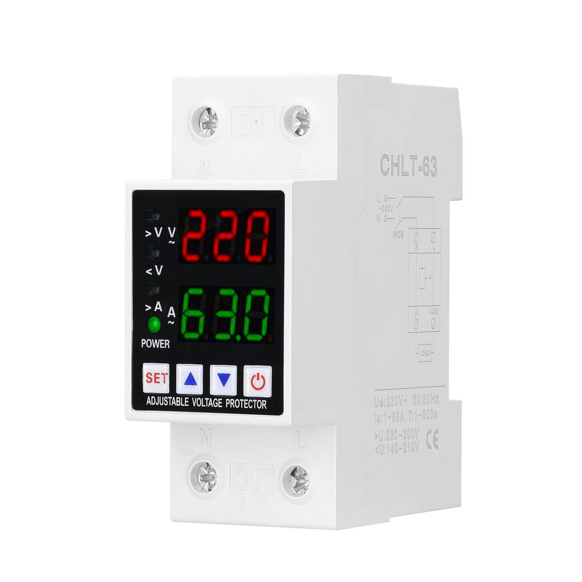 Dual Display Adjustable Voltage Protector Intelligent Over-voltage Under-voltage Over-current Protect Device Home Relay Self-resetting Voltage Protector