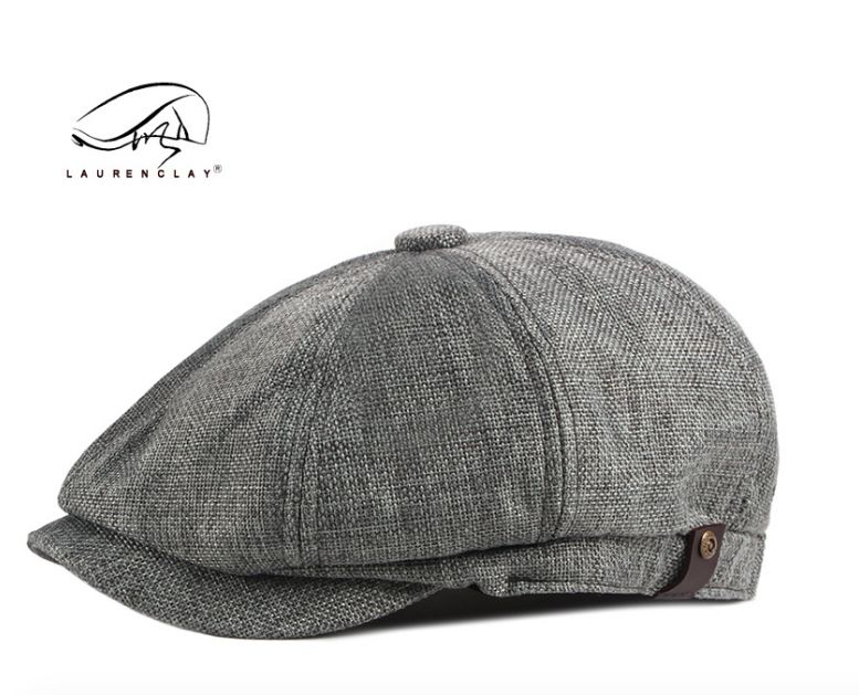 British  Men's Linen Octagonal Hat  Beret  Cap - Gray