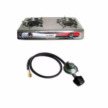 Double Gas burner + Gas Regulator + Gas Hose & Clips
