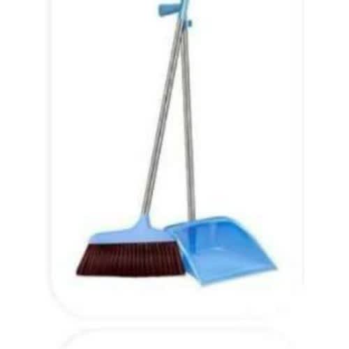 2 in 1 Plastic Sweeping Broom And Parker - Long handle - Blue