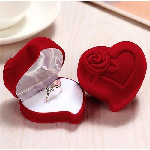 Red Heart Rose Flower Wedding Ring Case Engagement Ring Box