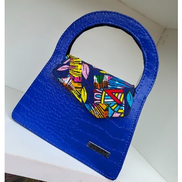 Mini Bag With Pleated Ankara Flap - Blue