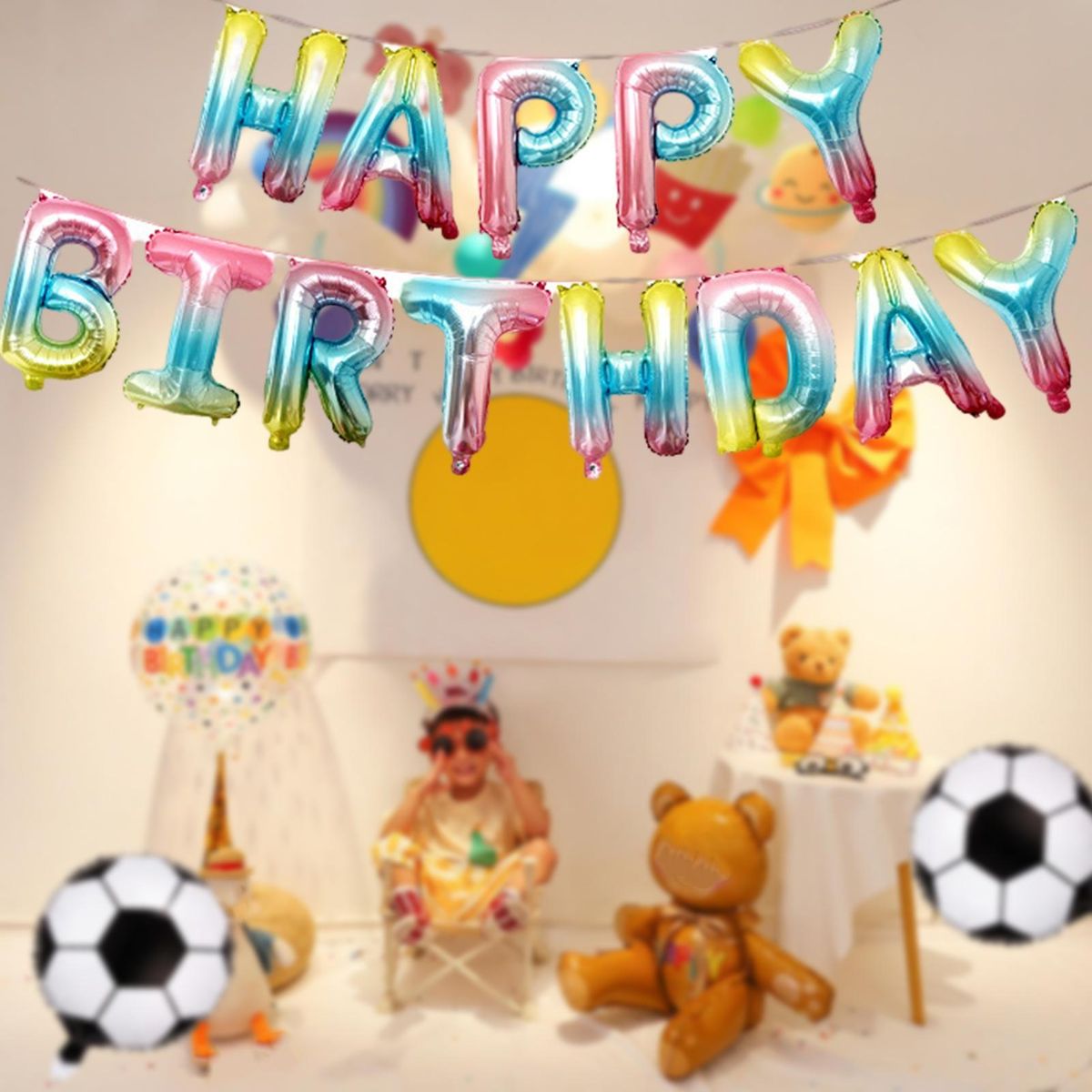 13Pcs Balloons Banner Party Favors Happy Birthday Balloons Gradient Color