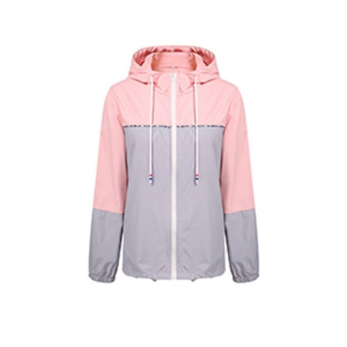 Women Hooded Raincoats Long Sleeve Waterproof Rain Jacket Outdoor Rainwear Pink&Grey