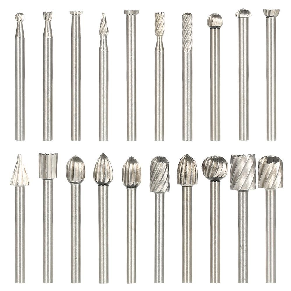 20PCS 3mm Shank HSS CNC Rotary Burrs Set Tools File Milling Cutter Engraving Bits for Drilling Woodwork Electric Grinding Accessories