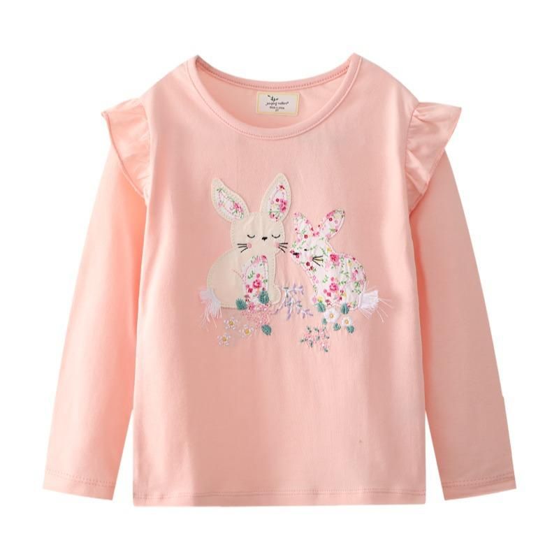 Girls Sweatshirt Long Sleeve Embroidered Graphic T-Shirt Pink