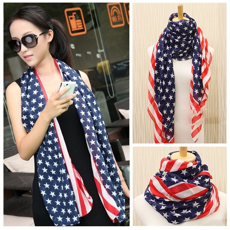 Fashion Women Men Children Chiffon Scarf American Flag Stars