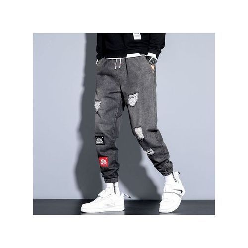 Korean Style Casual Print Loose-Fitting Trousers-Black