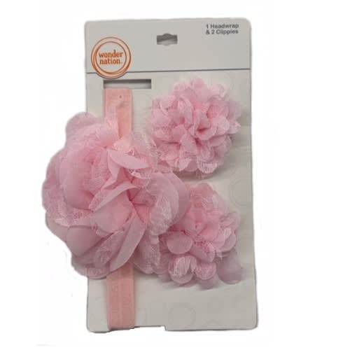 Girl's Hair Head Wraps With Flower Petal & 2 Flower Clips