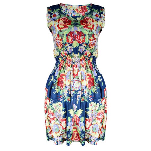 Flowery Print Sleeveless Mini Dress - Multicolour