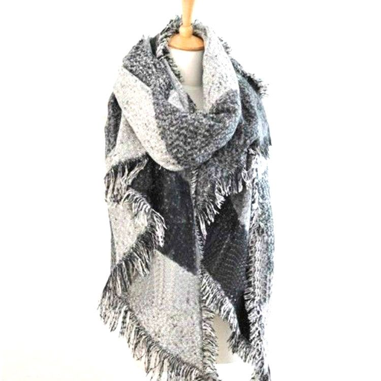 Scarf Winter Cashmere Plaid Color Matching Tassel Irregular Scarf