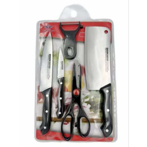 Kitchen Knifes With Scissor / peeler And Wooden Chopping Board- 6 pcs