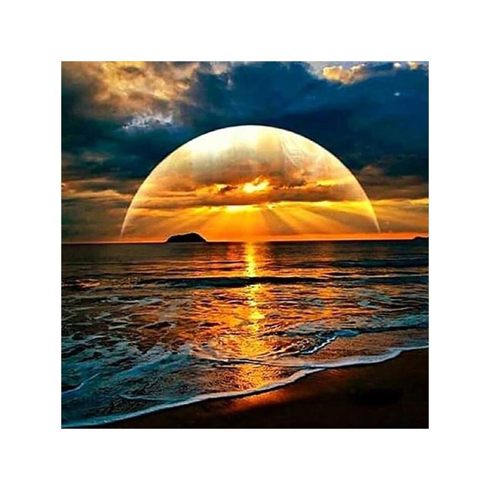 DIY 5D Diamond Jewel Paint Kit Sunset Beach Pattern for Adults & Children Full Drill Embroidery Cross Stitch Arts Craft with Tools for Home Room Wall Decor