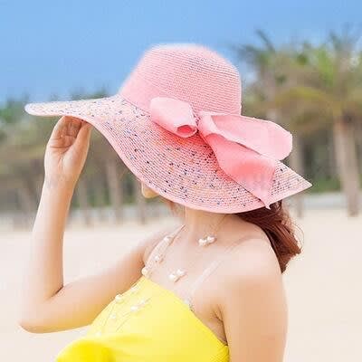 Ladies Beach & Summer Hats With Wide Brim - Pink