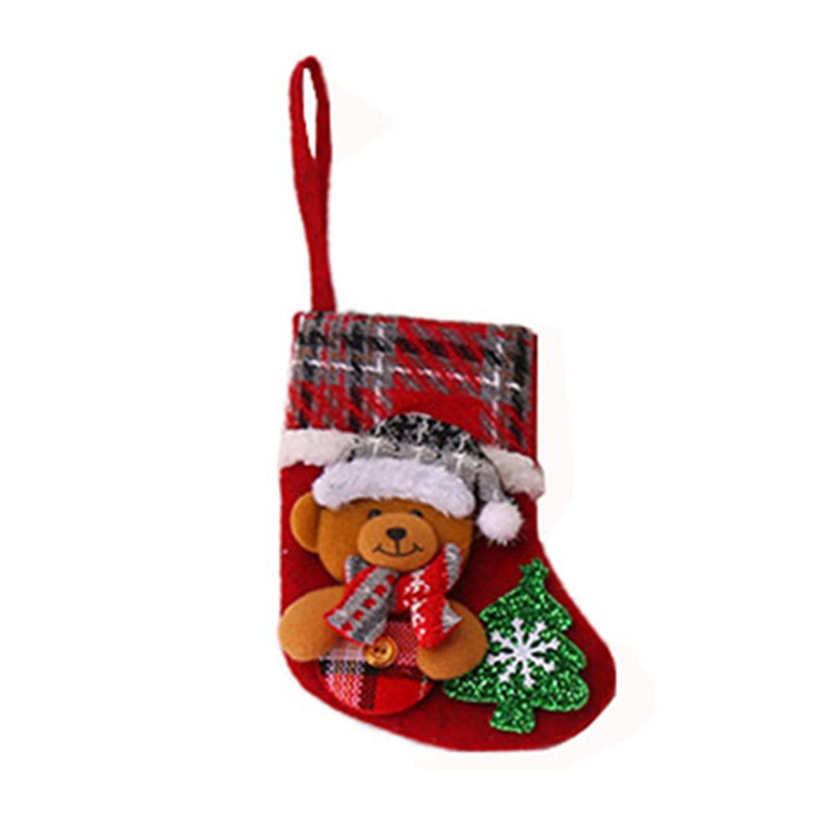 3D Small Plaid Christmas Stocking Bear Doll Christmas Tree Pendant for Christmas Holiday Party Fireplace Decoration