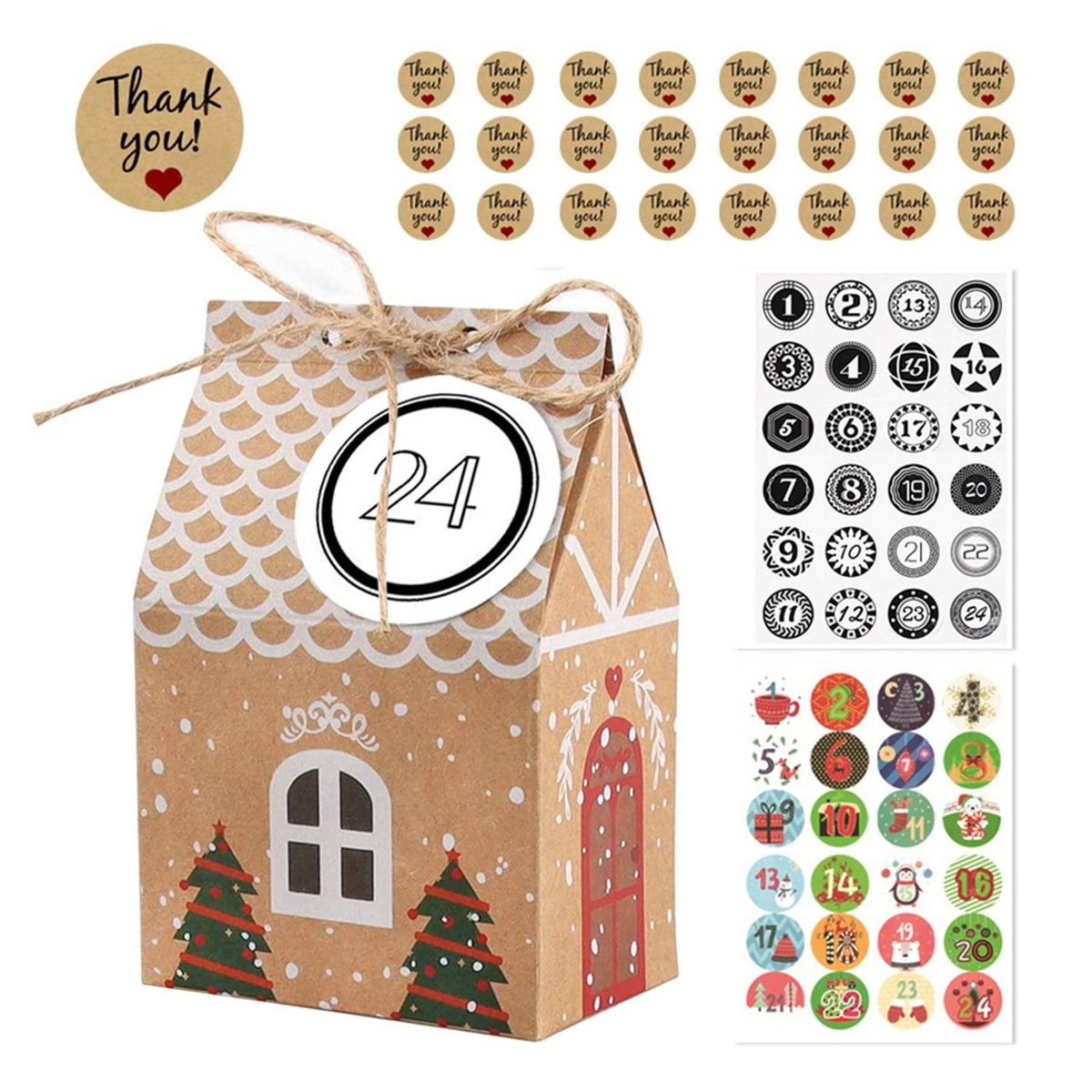Christmas Gift Box 24pcs Assorted Christmas Gift Packing Boxes Design with Christmas Tree for Christmas Birthday Party Holiday