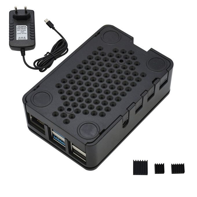 ABS Case V4 Enclosure Box W/ Heat Sinks 5V/3A Power Supply For Raspberry Pi 4B