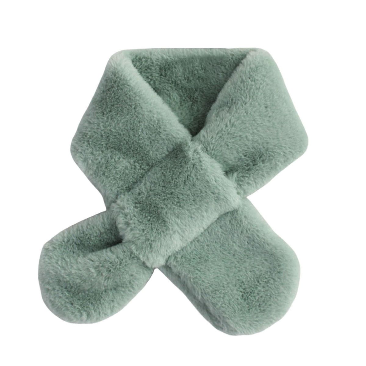 Furry Scarf Wrap Children Winter Thickened Fleece Warm Neck Scarf Green