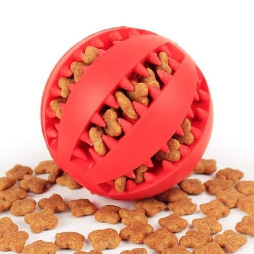 TD Dog & Cat Ball Toy Rubber Interactive Treat Pet Bite Chew - Red