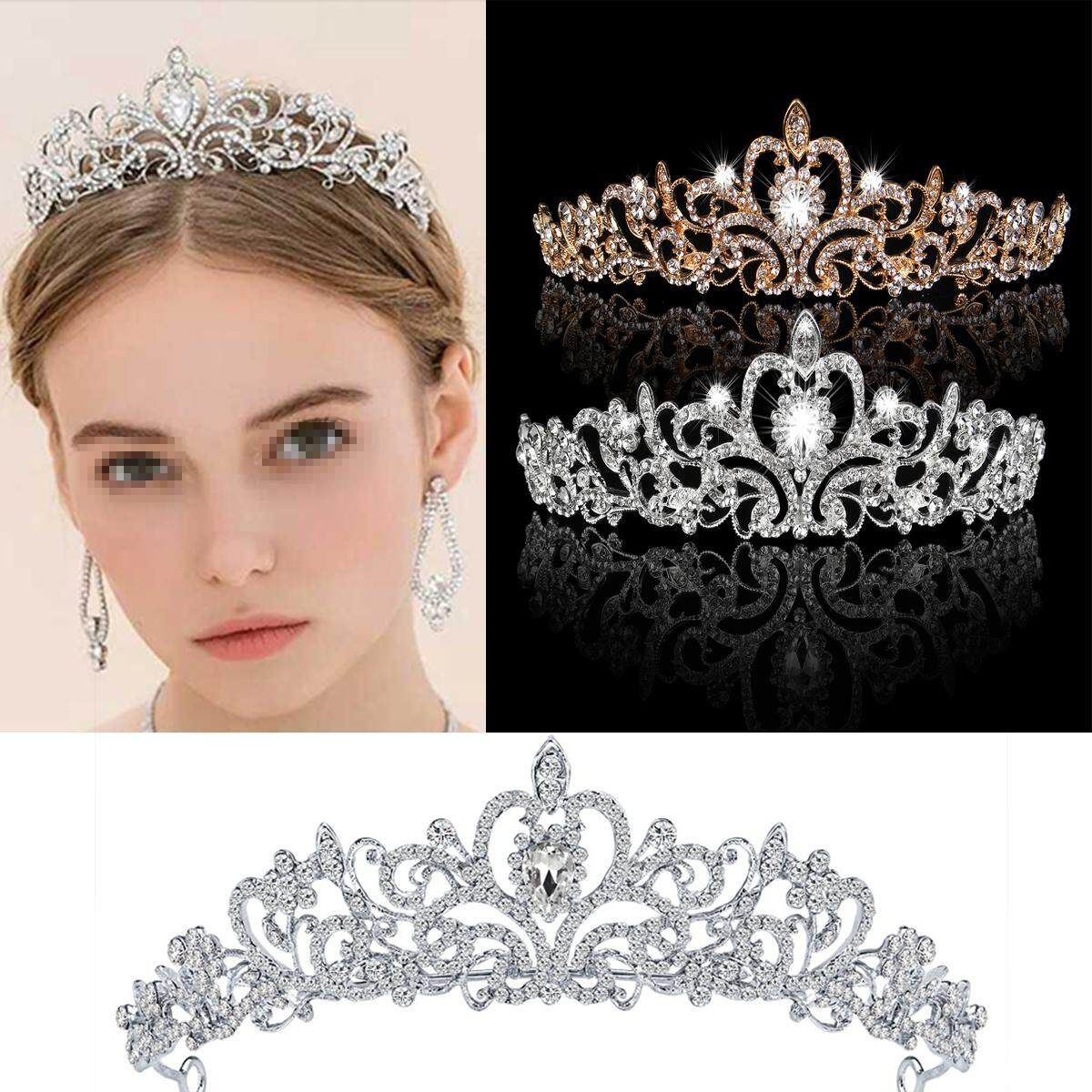 Wedding Princess Tiara Bridal Crown Prom Headpiece Silver/Gold/Rose Gold Silver (silver)