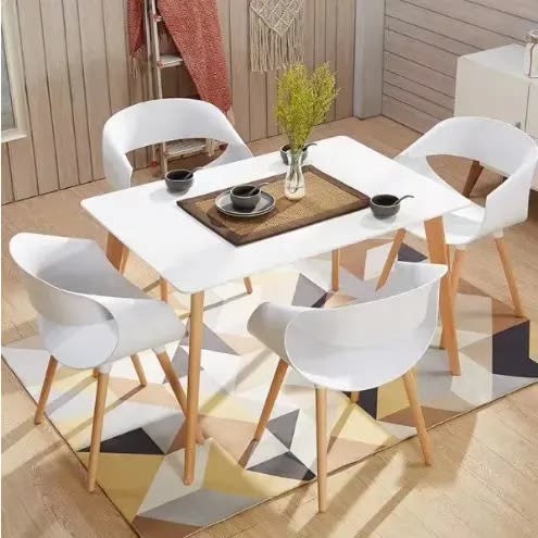 Wood Legs Dining Table + Set Of 4 Chairs