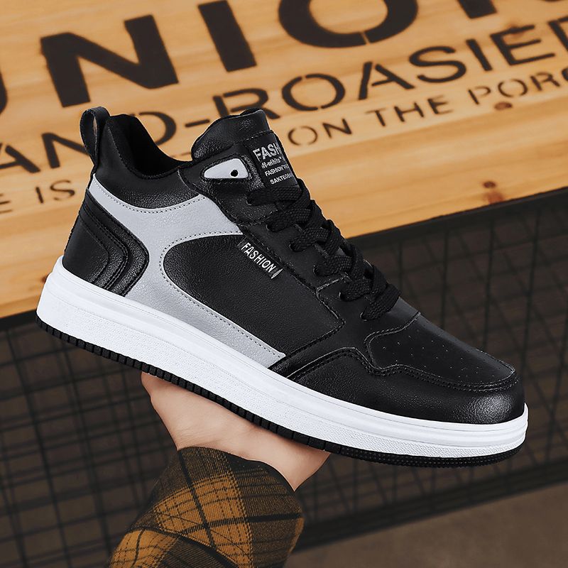 All-match High-top Sneakers Men Shoes EUR Size 38-47 Trendy Boys Sports Tennis Shoes Outdoor Skateboarding Sneakers Comfort New Fashion Skate Shoes Leisure Platform Vulcanized Shoes Black