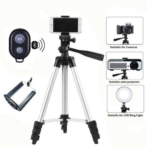 3110 Tripod Stand For Dslr Camera With Mobile Holder + Bluetooth Remote