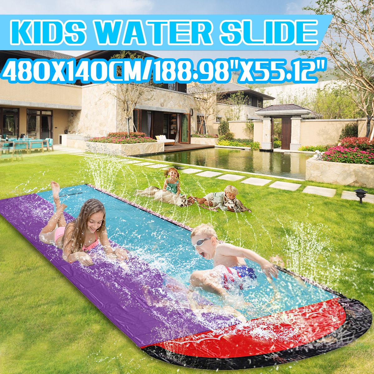 15.75FT Inflatable Water Slide Double Racer Pool Kids Summer Park Play Outdoor