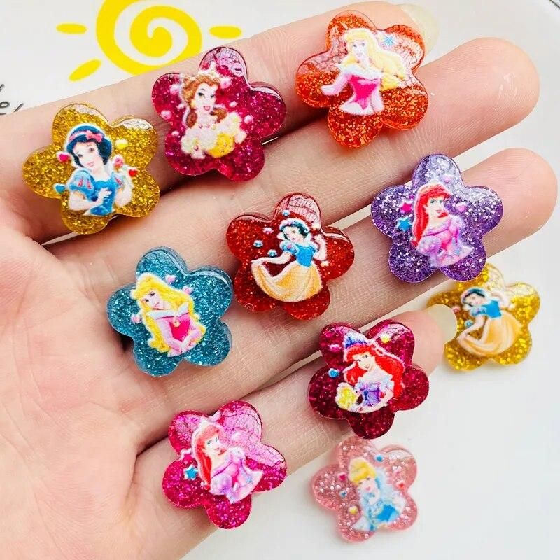 20 Pcs New Film Character Cartoon Princess Rhinestone Flower Shape Resin Scrapbook Diy Jewellery Hairpin Decorate Accessories