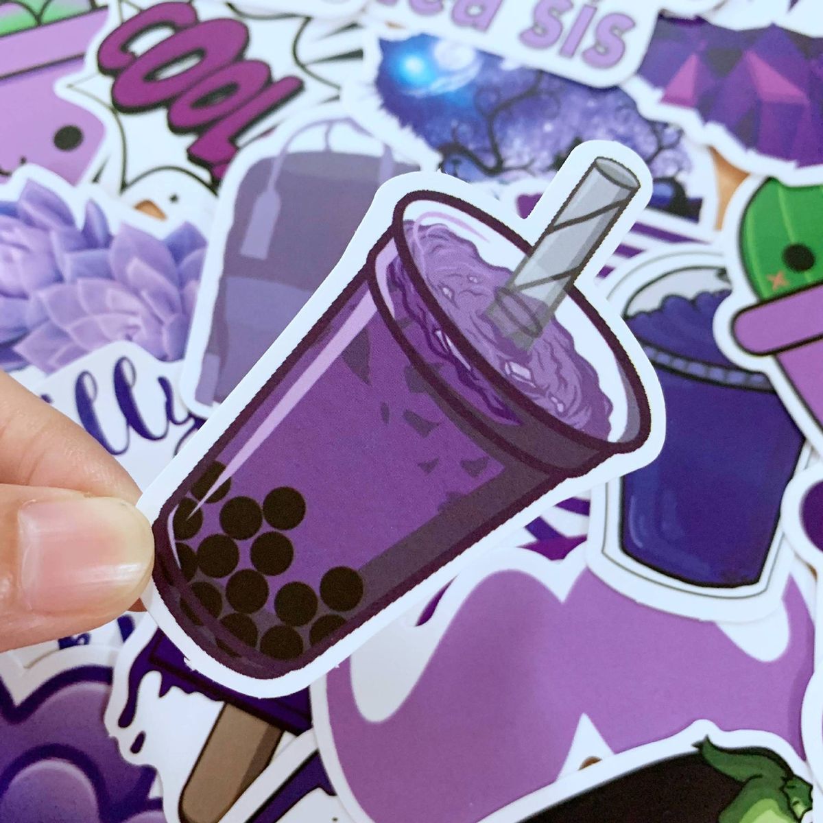 50PcsSet Scrapbook Stickers Kids Hand Account Water Bottle Purple