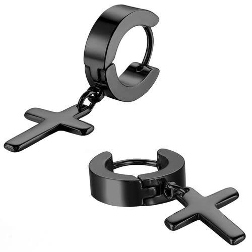 Dangle Cross Stainless Steel Hoop Earrings For Men