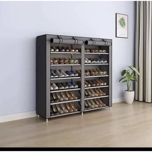 6 Layer Double Column Shoe Rack With  Fabric Cover