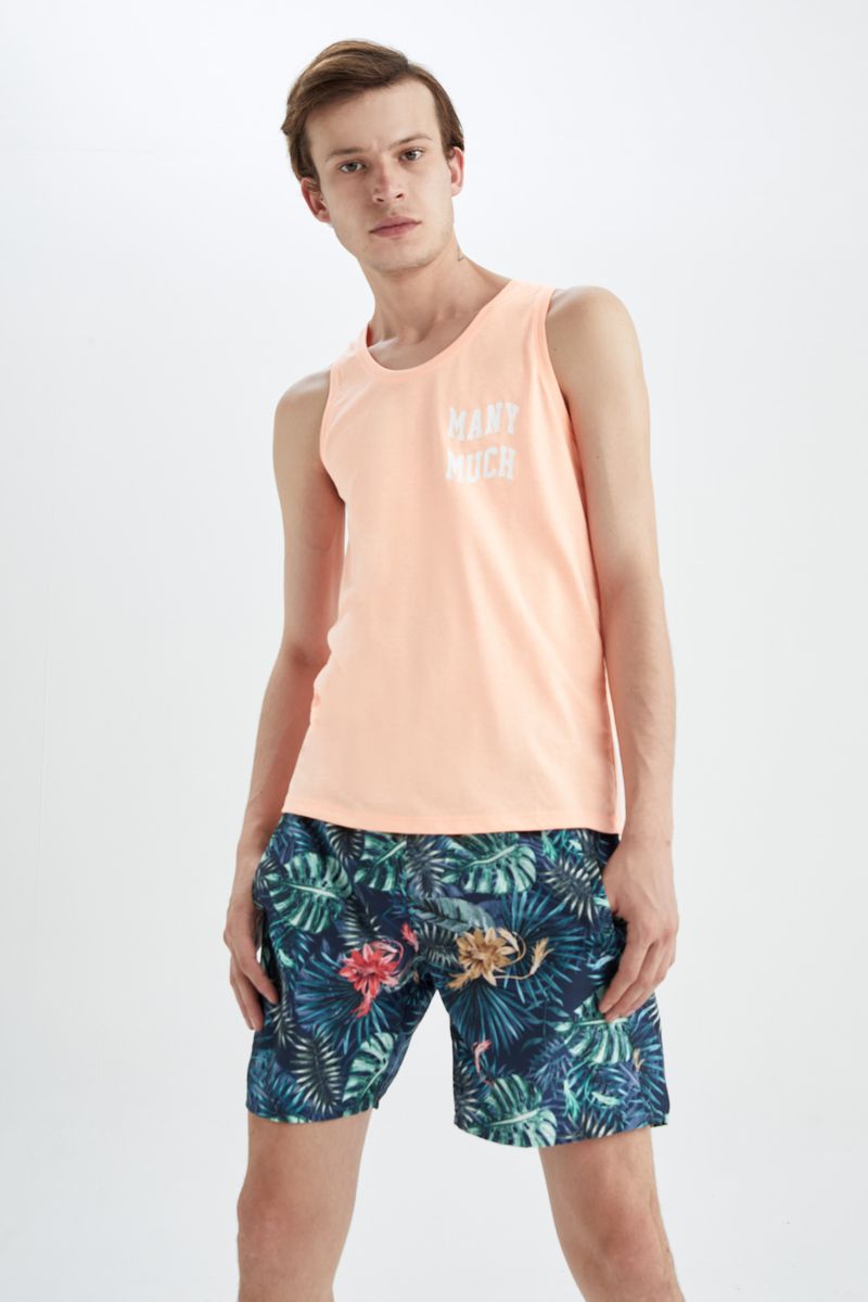 Man Knitted Slim Fit Crew Neck Sleeveless Athlete -Orange