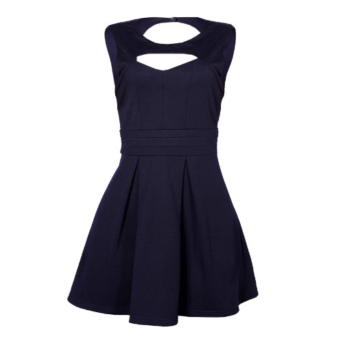 Open Flare Short Dress -Navy Blue