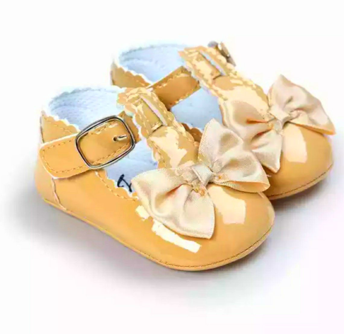 Newborn Baby Girls Party T-Bar Bowknot Shoes - Gold