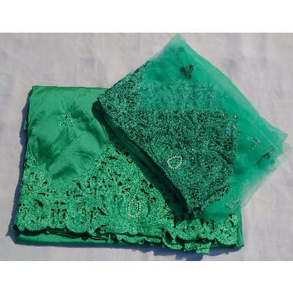 7 Yards Embroidered & Beaded Indian Lace George with Blouse - Mint Green
