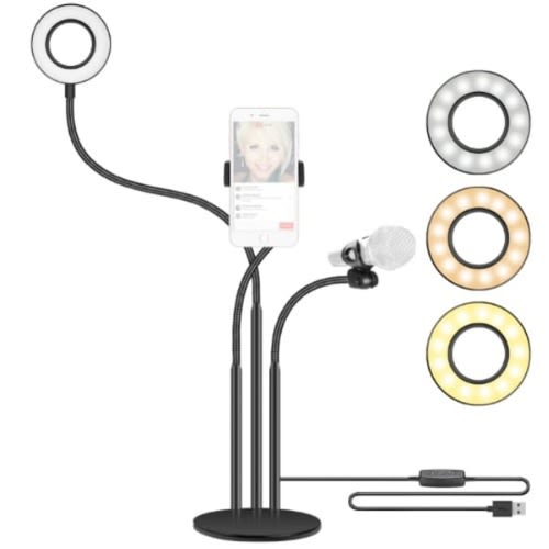 Live Broadcast Led Selfie Ring Light With Cell Phone Holder And Microphone Holder
