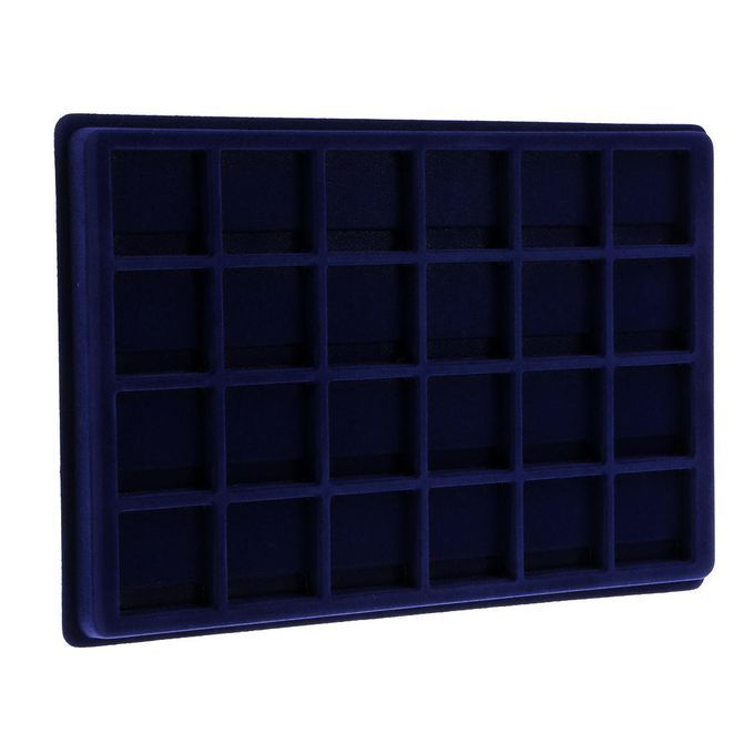 24 Grid Velvet Frame Coin Jewelry Showcase Display Tray Storage Case