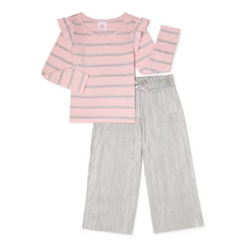 Girls Long Sleeve Top & Pleated Wide Leg Pants