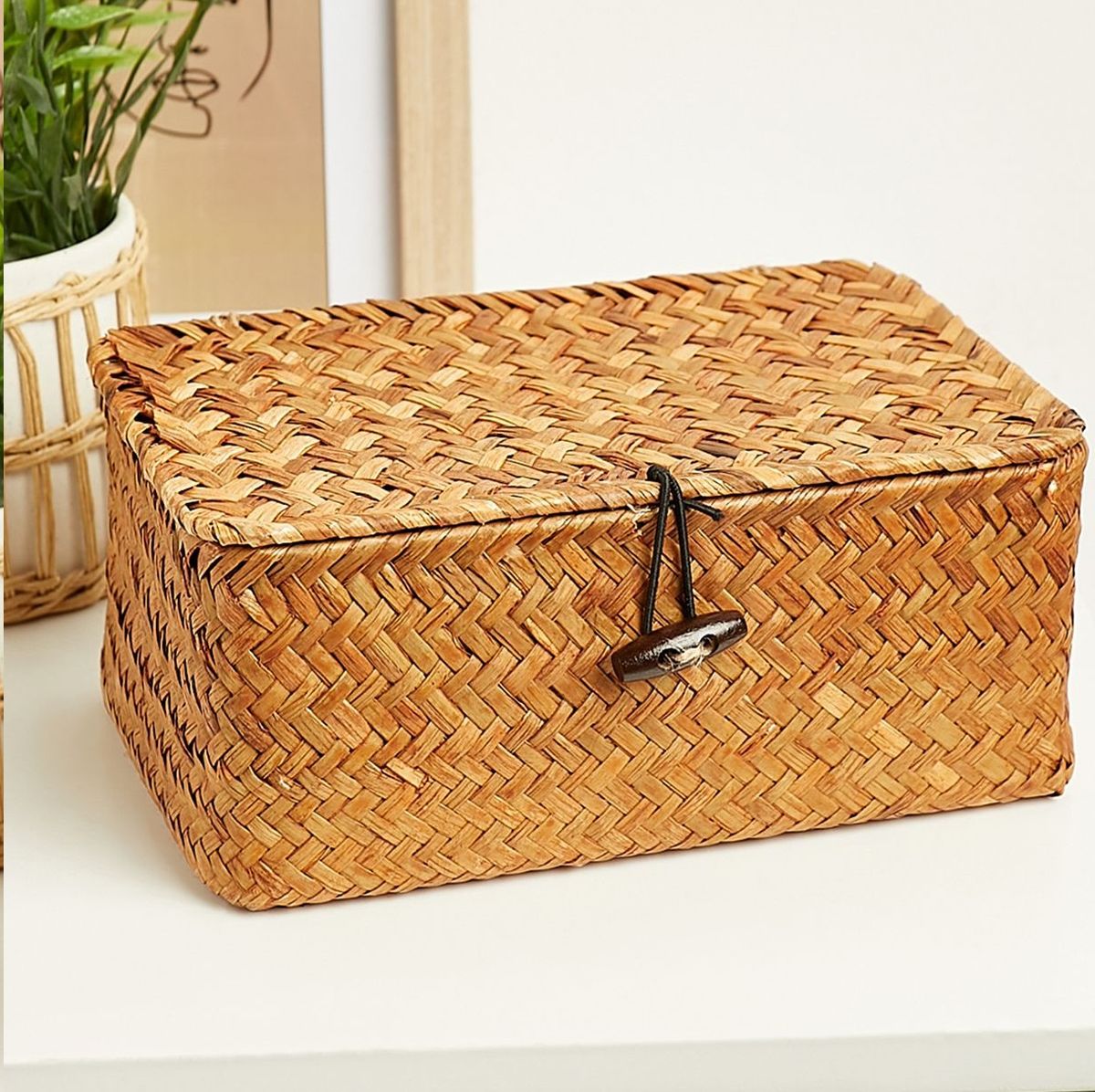 Decorative Straw Box Organiser Basket