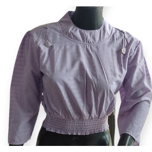 Cropped Blouse - Cotton - Purple