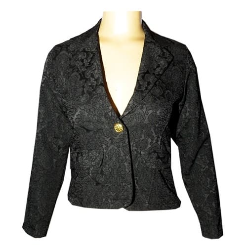 Ladies One Button Patterned Jacket - Black