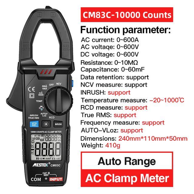 Mestek Cm83d Ac/dc Current Digital Clamp Meter 600v Ac/dc