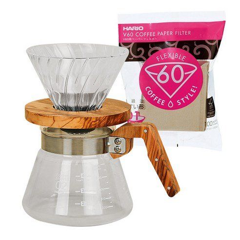Hario V60 Olive Wood Drip Set For 1-2 Persons