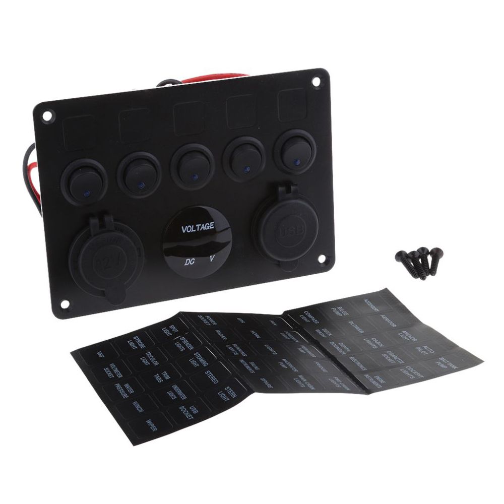 12V/24V Inline Fuse Box LED Rocker Switch Panel 5 Gang