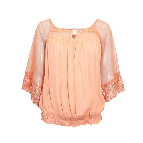 Sheer Sleeve Gypsy Top - Peach
